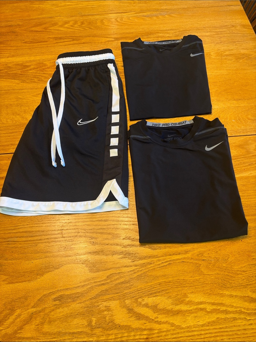 Nike Black and White Athletic Shorts with Two Black Performance Tops - Picture 3 of 9
